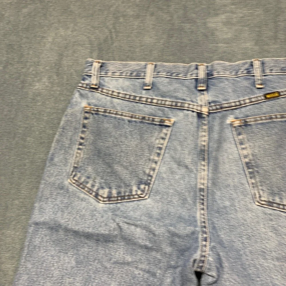 Rustler Bermuda Shorts Mens 34x34 Blue Denim Light Wash Frayed Hem 5 Pockets